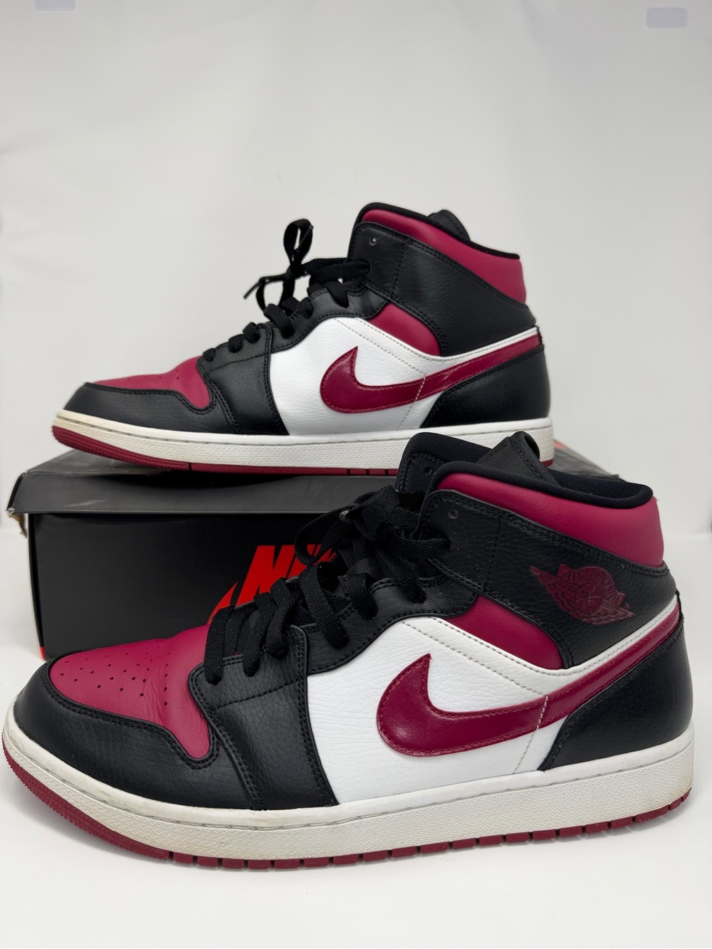 Nike Air Jordan 1 Mid Black White Dark Red Sneakers